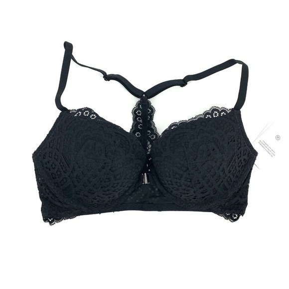 Auden Other - Auden Bra The Radiant Push Up Black Racerback Plunge Coverage NWT